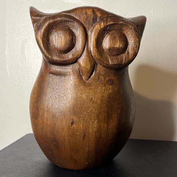 Hand Carved Solid Wooden Vintage Brown Great Horned Owl - Picture 7 of 7